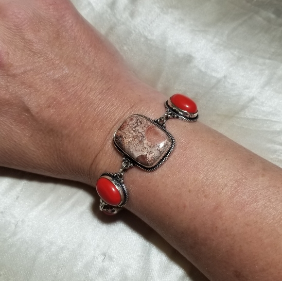 🎖Sterling Natural Jasper Gemstone Ethnic Bracelet & Earrings 🩰 🤗 - Picture 5 of 11